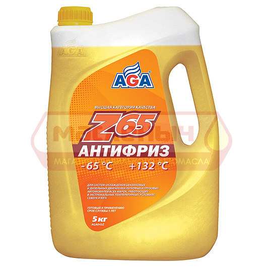 Жидкость охлаждающая Антифриз AGA-Z65 желтый 5кг